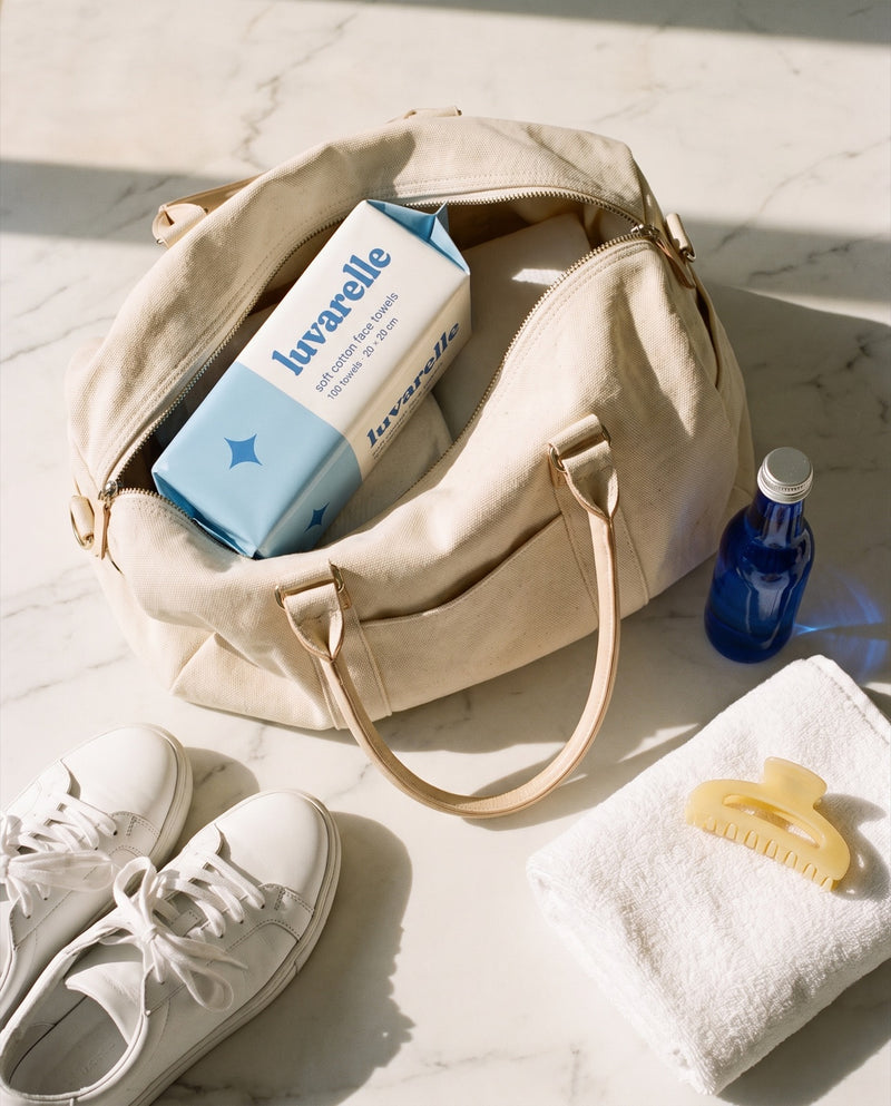 luvarelle face towels packed in a gym bag
